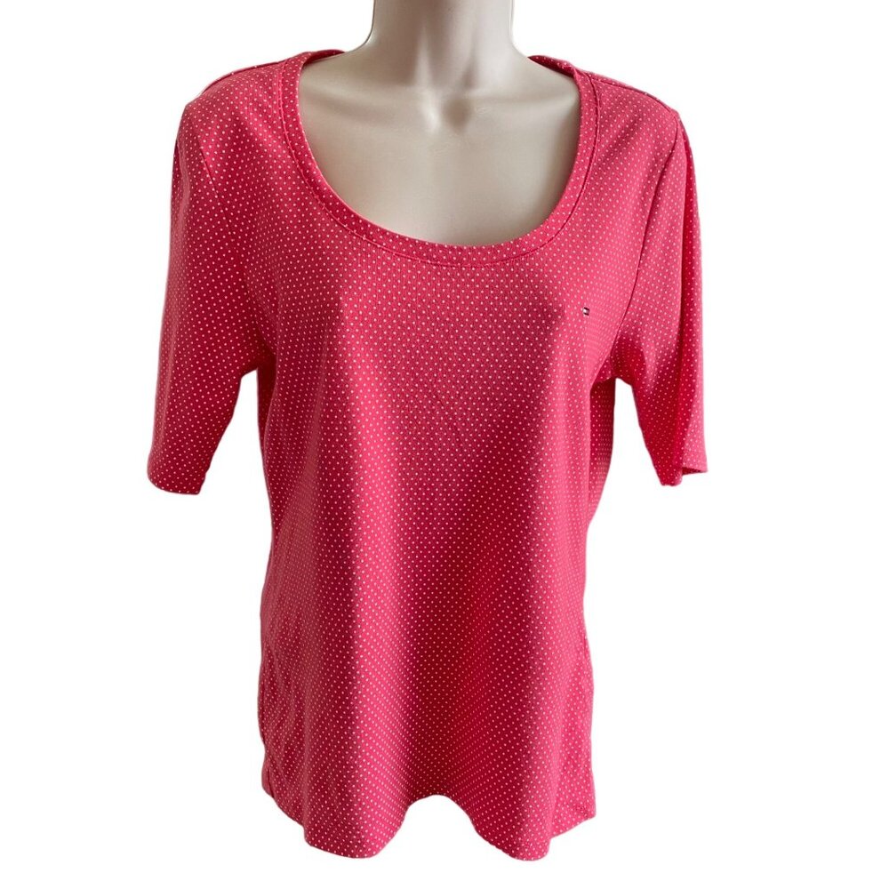 Tommy Hilfiger Womens Logo Blouse Shirt Polka Dot Size L